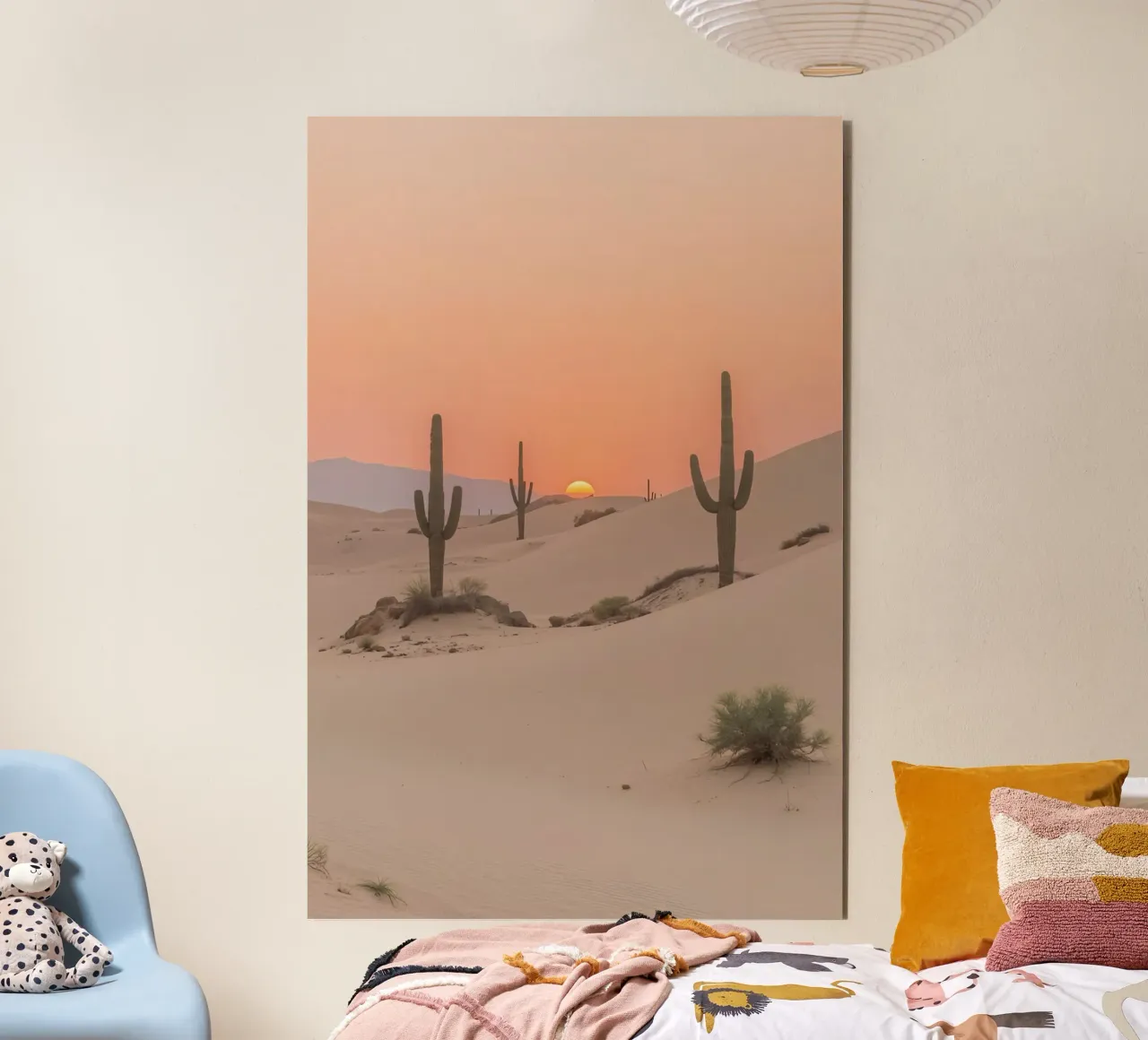 Paesaggio desertico con dune di cactus Saguaro e tramonto alluminio dibond da DesignDoodle