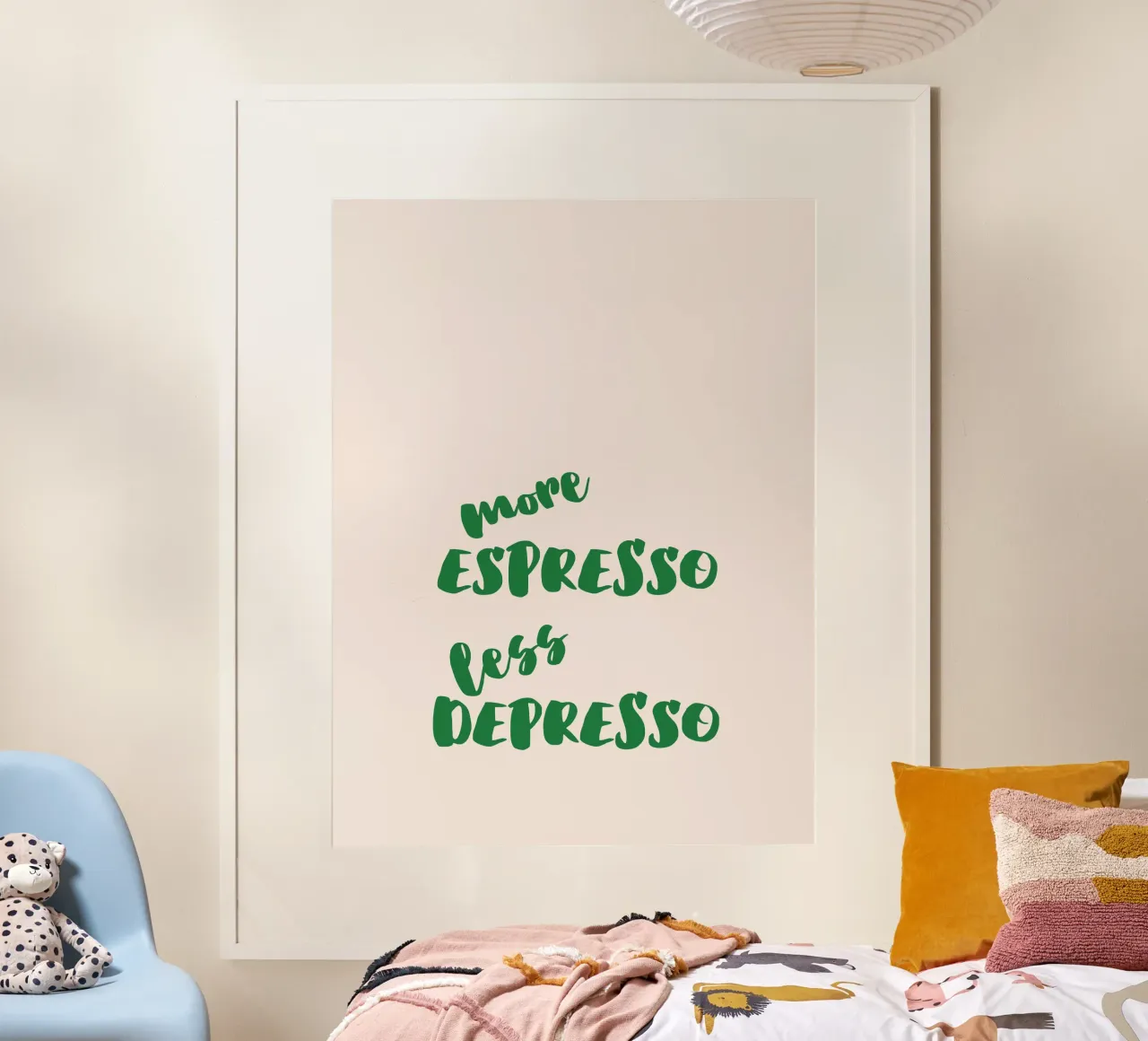 More Espresso Less Depresso poster con telaio in alluminio da blisstype
