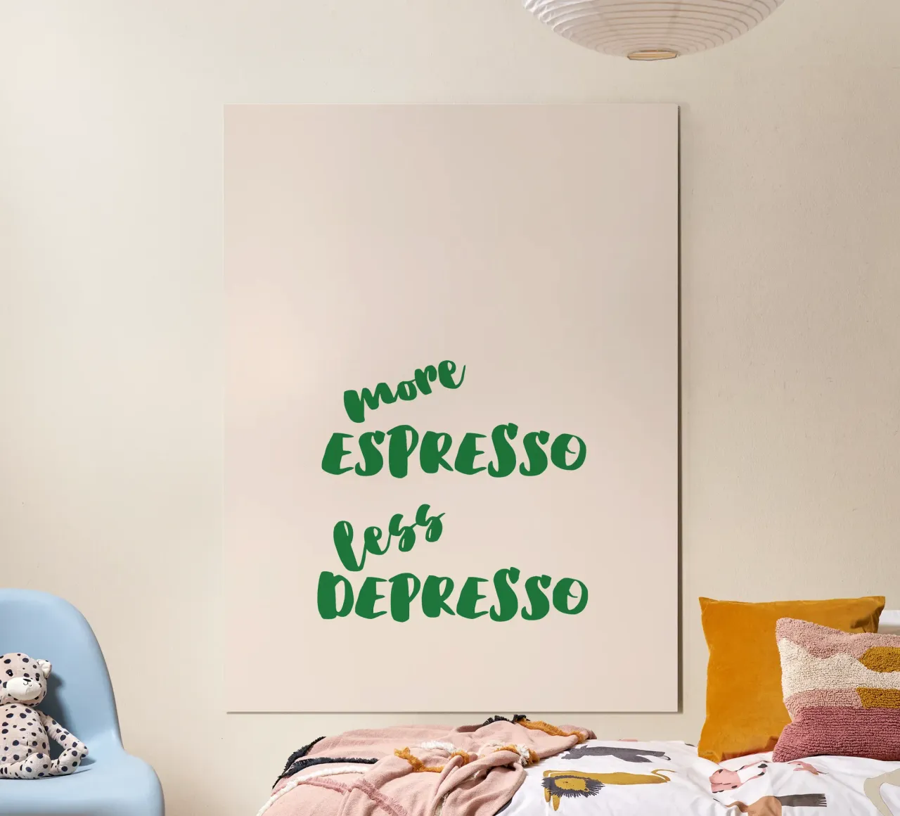 More Espresso Less Depresso poster con telaio in alluminio da blisstype