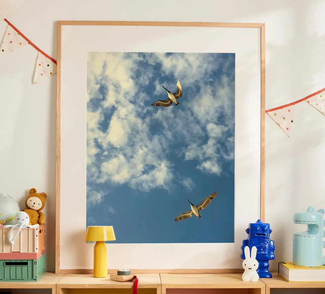 two bird in sky poster con telaio in alluminio da lily