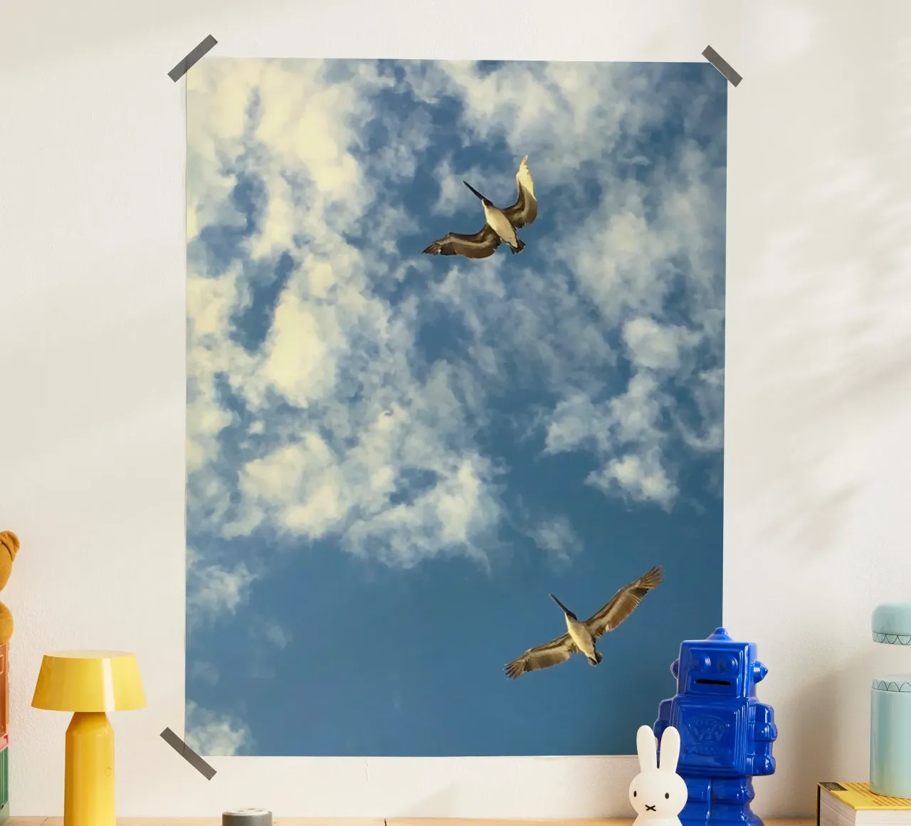 two bird in sky poster con telaio in alluminio da lily