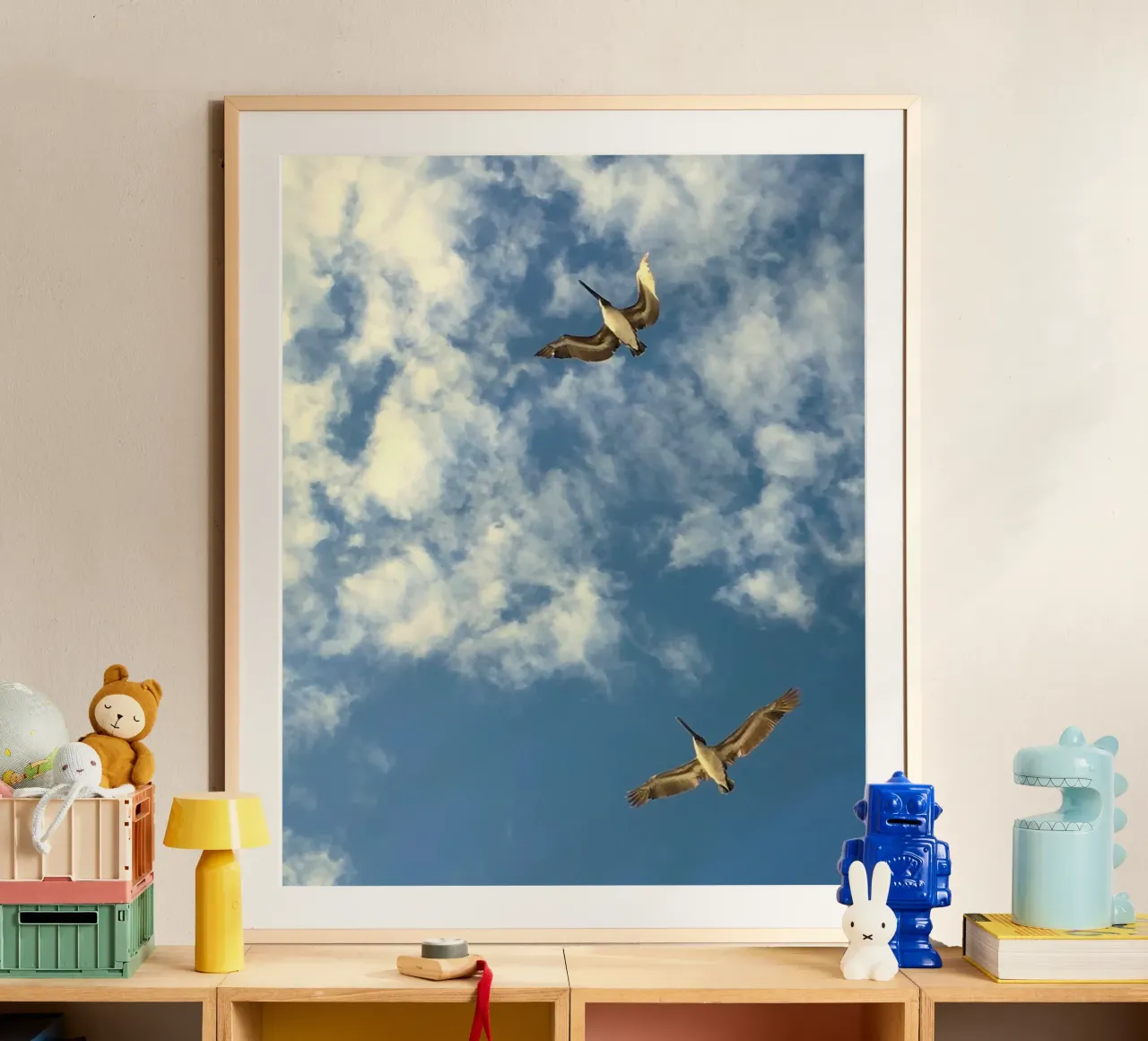 two bird in sky poster con telaio in alluminio da lily