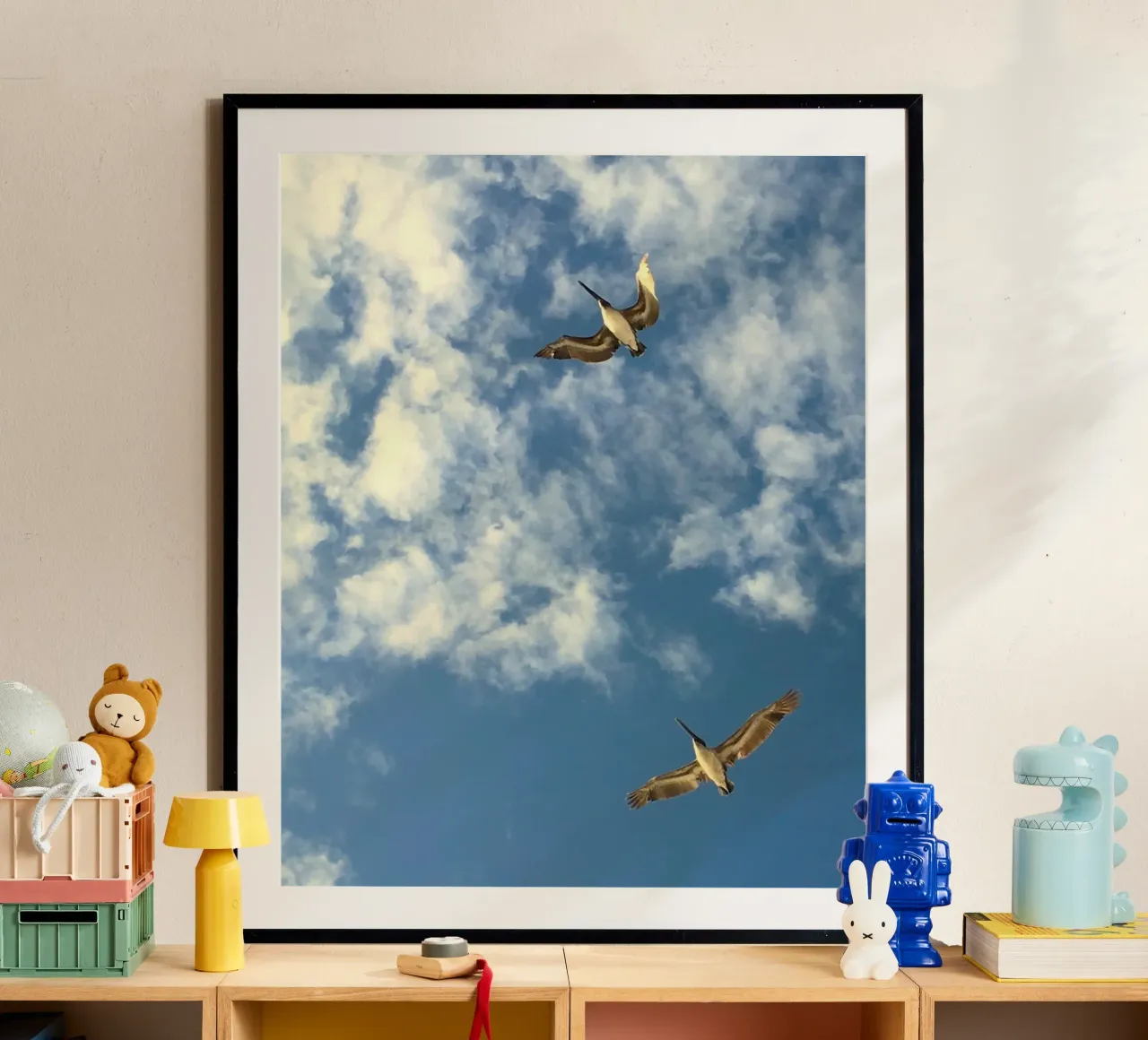 two bird in sky poster con telaio in alluminio da lily