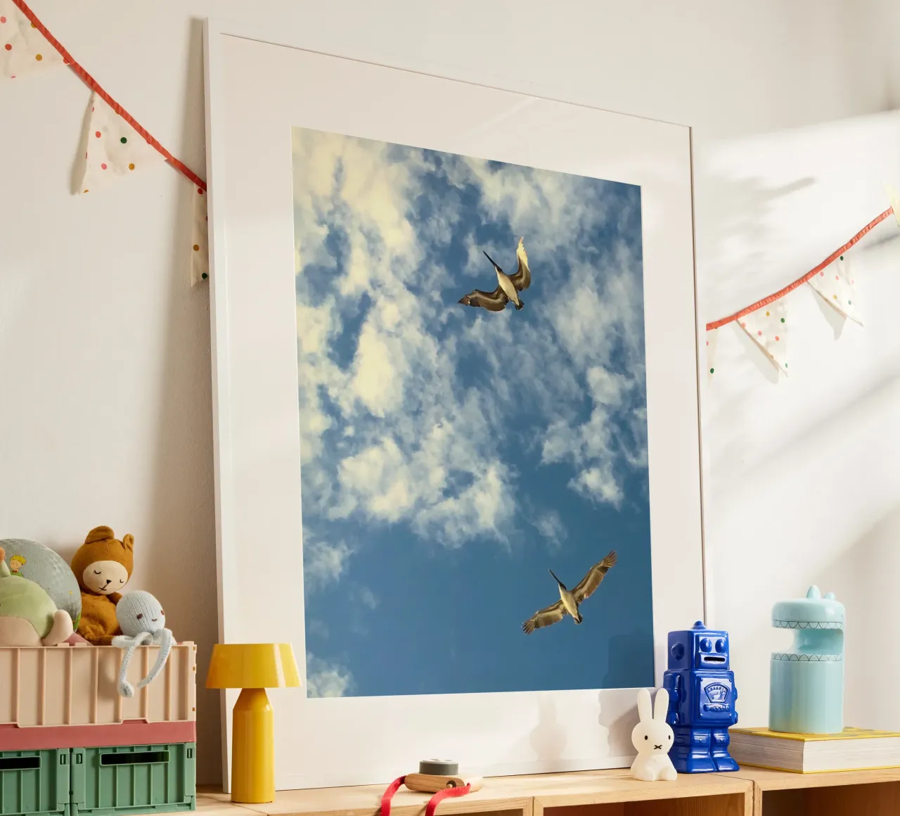 two bird in sky poster con telaio in alluminio da lily
