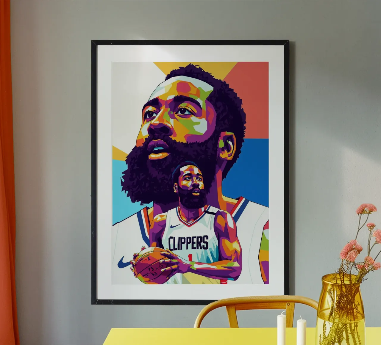 James Harden, iconico giocatore di basket poster con telaio in legno da Hantamrata