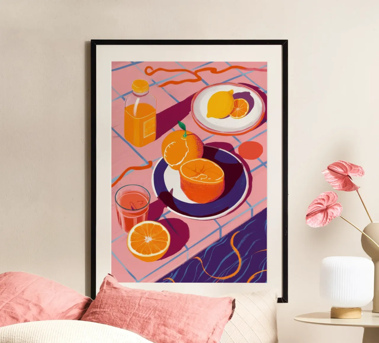 Mattina Astratto di agrumi poster con telaio in legno da Autumn Season