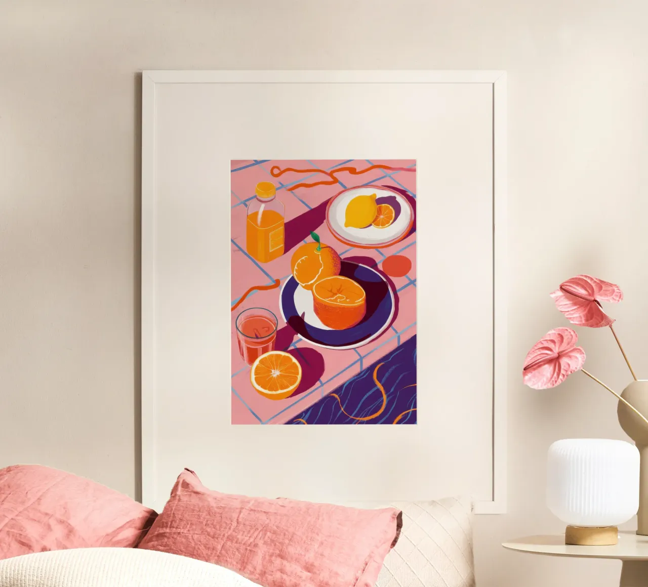 Mattina Astratto di agrumi poster con telaio in legno da Autumn Season