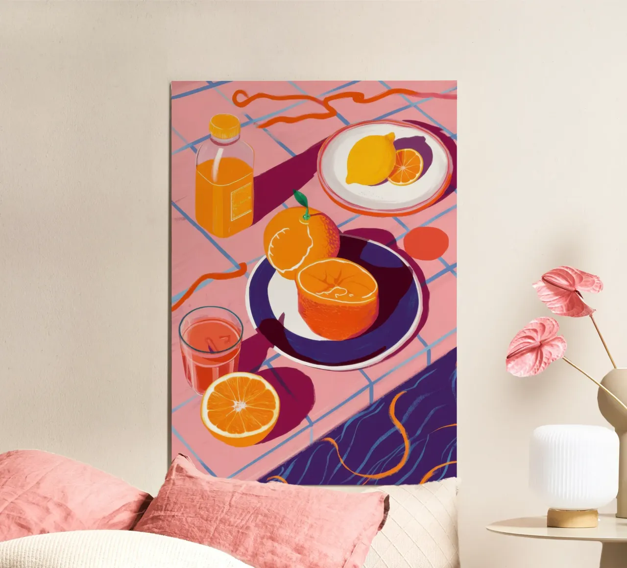 Mattina Astratto di agrumi poster con telaio in legno da Autumn Season