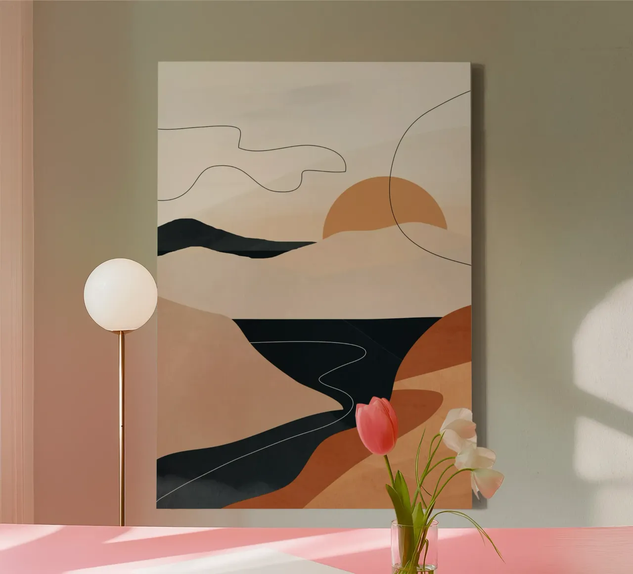 Abstract landschap 2 canvas met Baklijst van ThingDesign