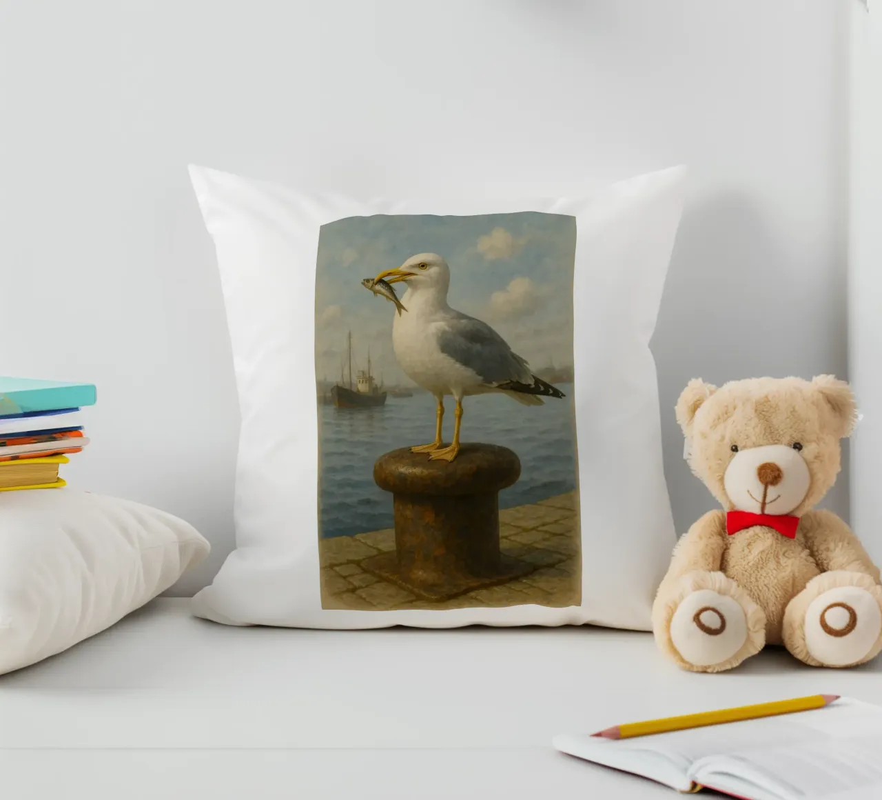 Möwe mit Sprotte cuscino da Fies&Fein