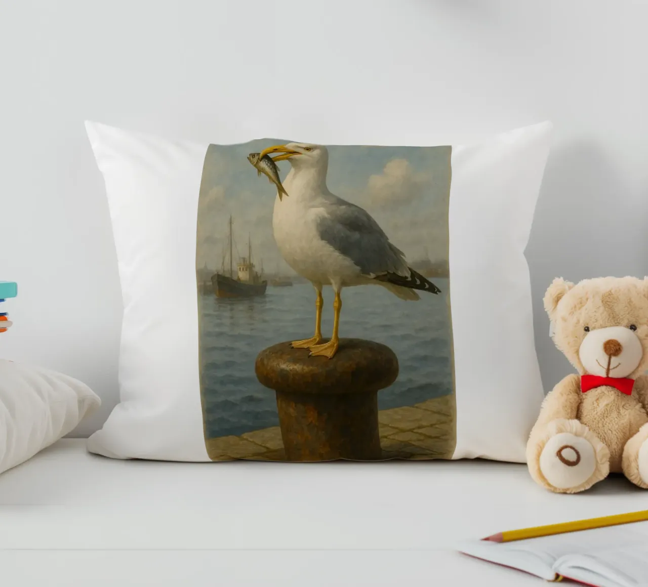 Möwe mit Sprotte cuscino da Fies&Fein