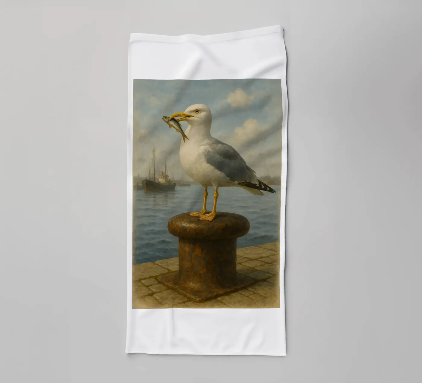 Möwe mit Sprotte badhanddoek van Fies&Fein