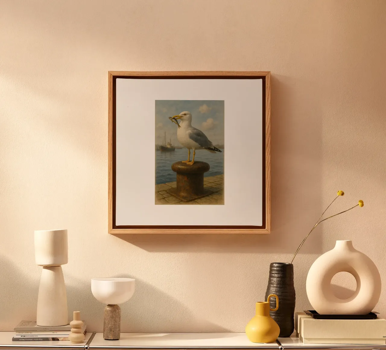 Möwe mit Sprotte canvas met Baklijst van Fies&Fein