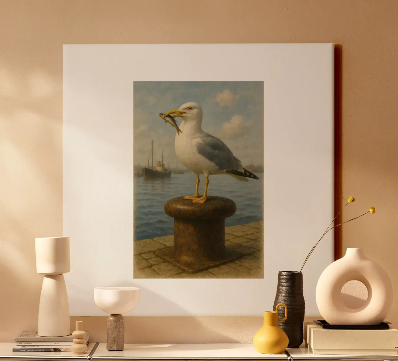 Möwe mit Sprotte canvas met Baklijst van Fies&Fein