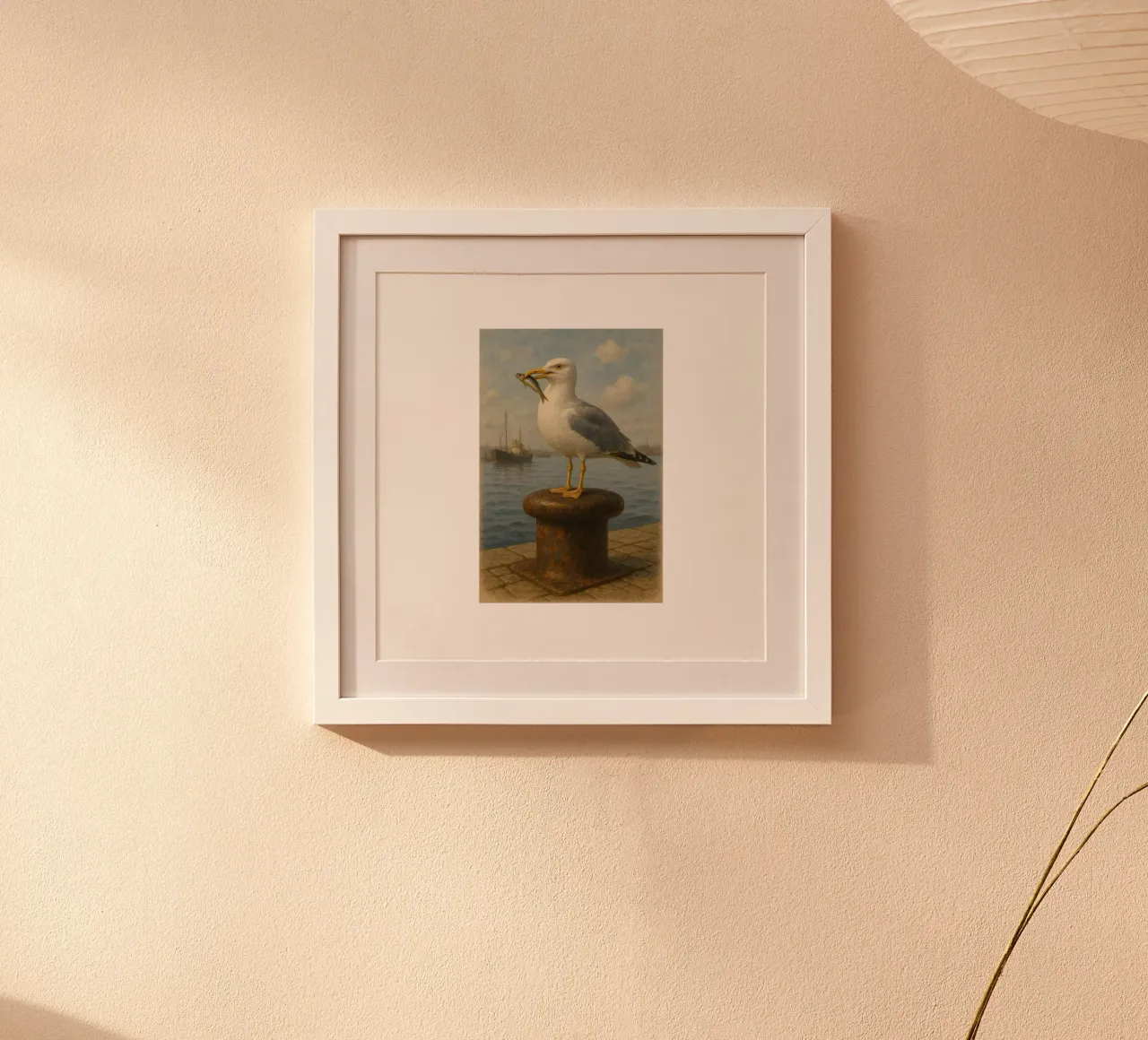 Möwe mit Sprotte poster van Fies&Fein