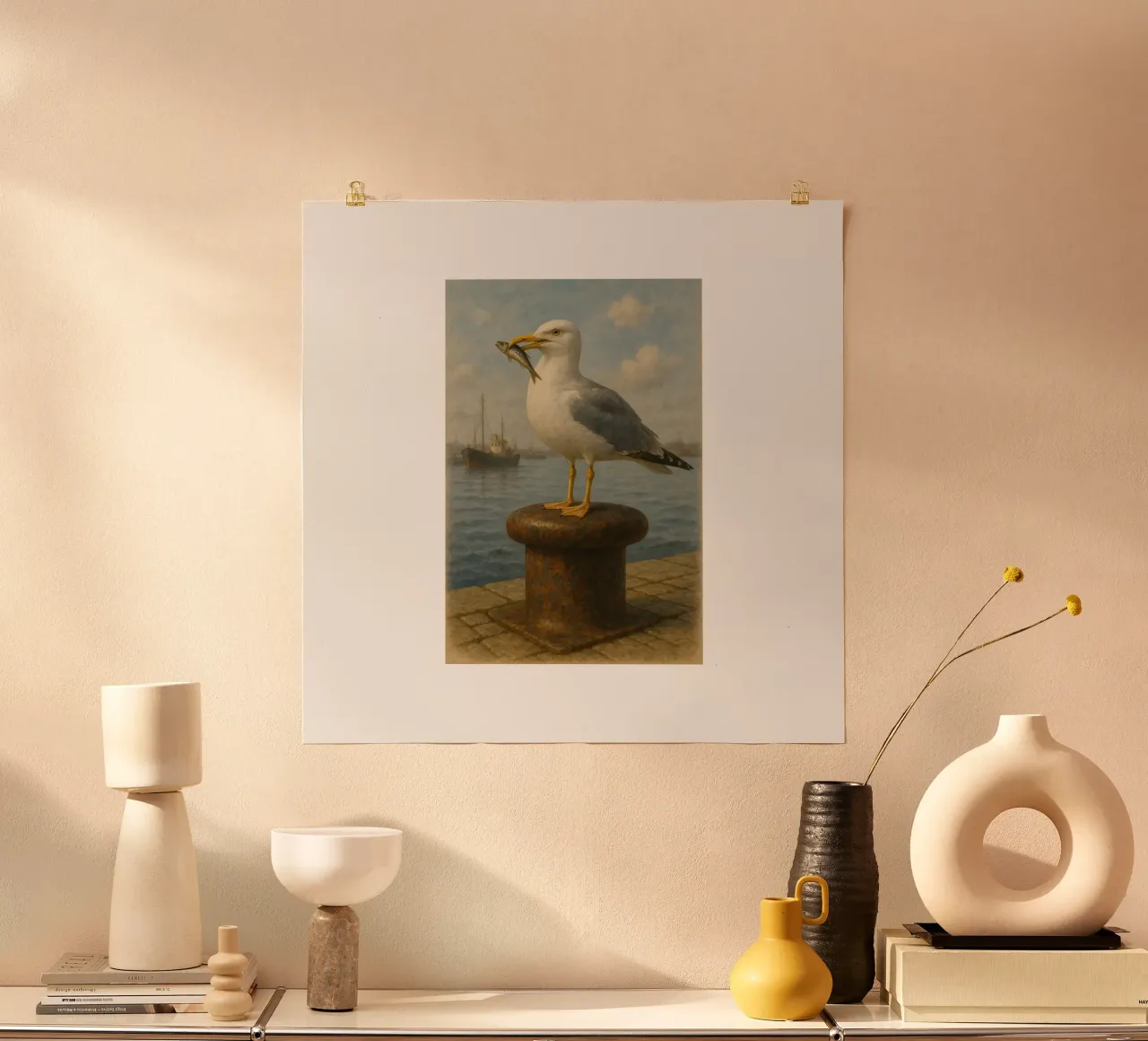 Möwe mit Sprotte poster van Fies&Fein