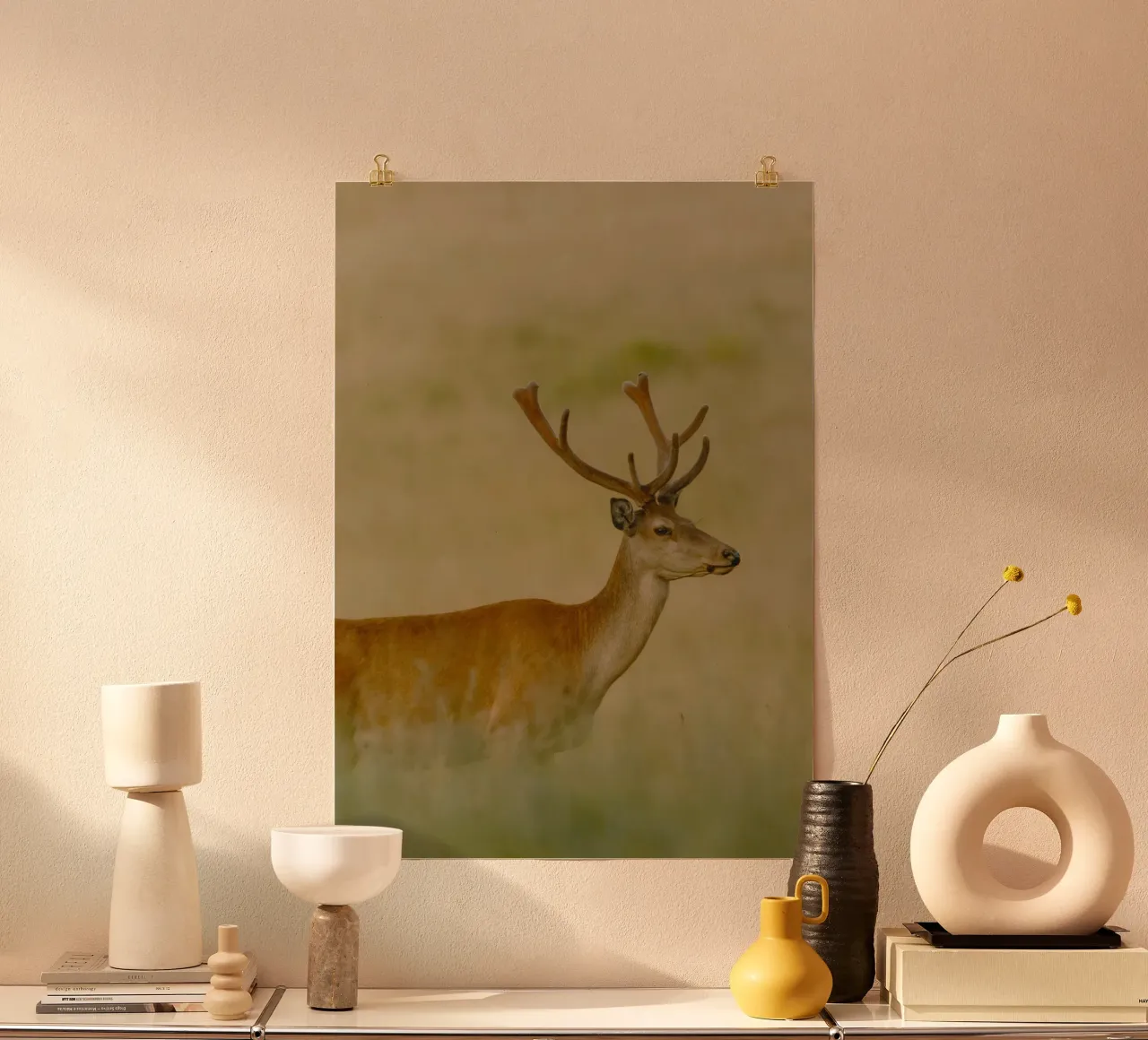 the deer in sunset poster con telaio in plastica da carsa
