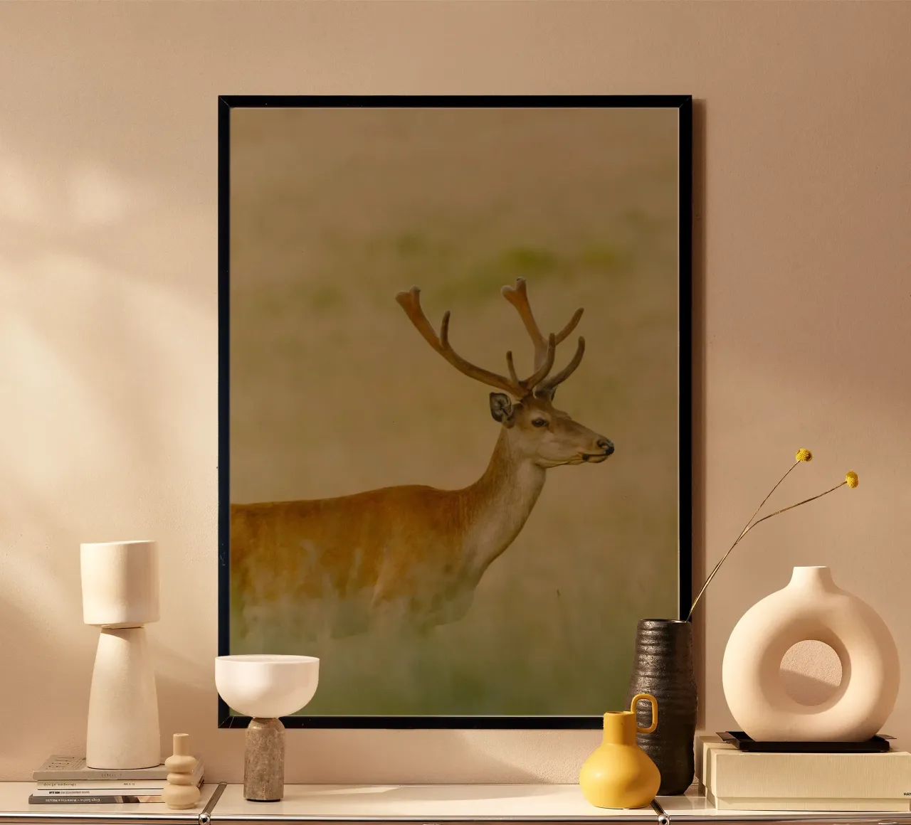 the deer in sunset poster con telaio in plastica da carsa