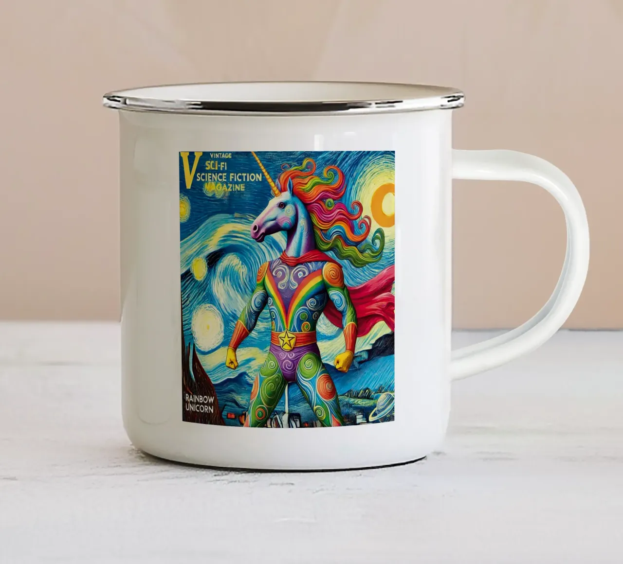 RAINBOW UNICORN tazza in smalto da Vintage Van Gogh