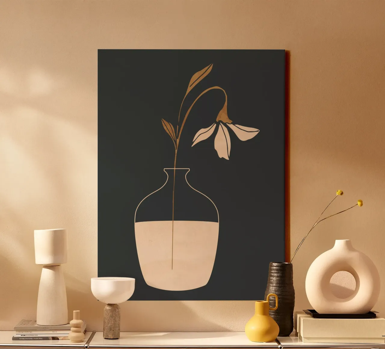 Minimalistische abstracte kunst vaas bloem 3 canvas van ThingDesign