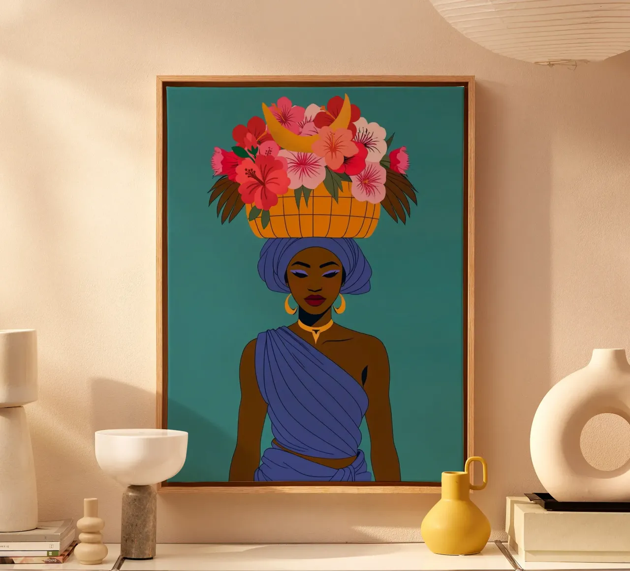 Ragazza africana in fiore tela con Cornice a cassetta da Taika Tori Art