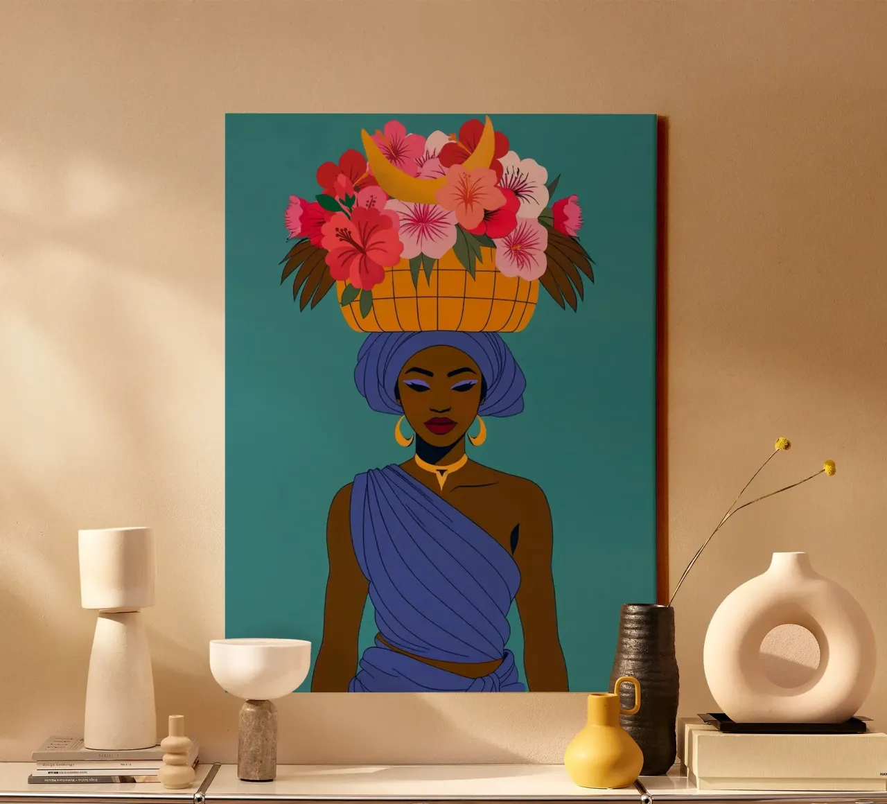 Ragazza africana in fiore tela con Cornice a cassetta da Taika Tori Art