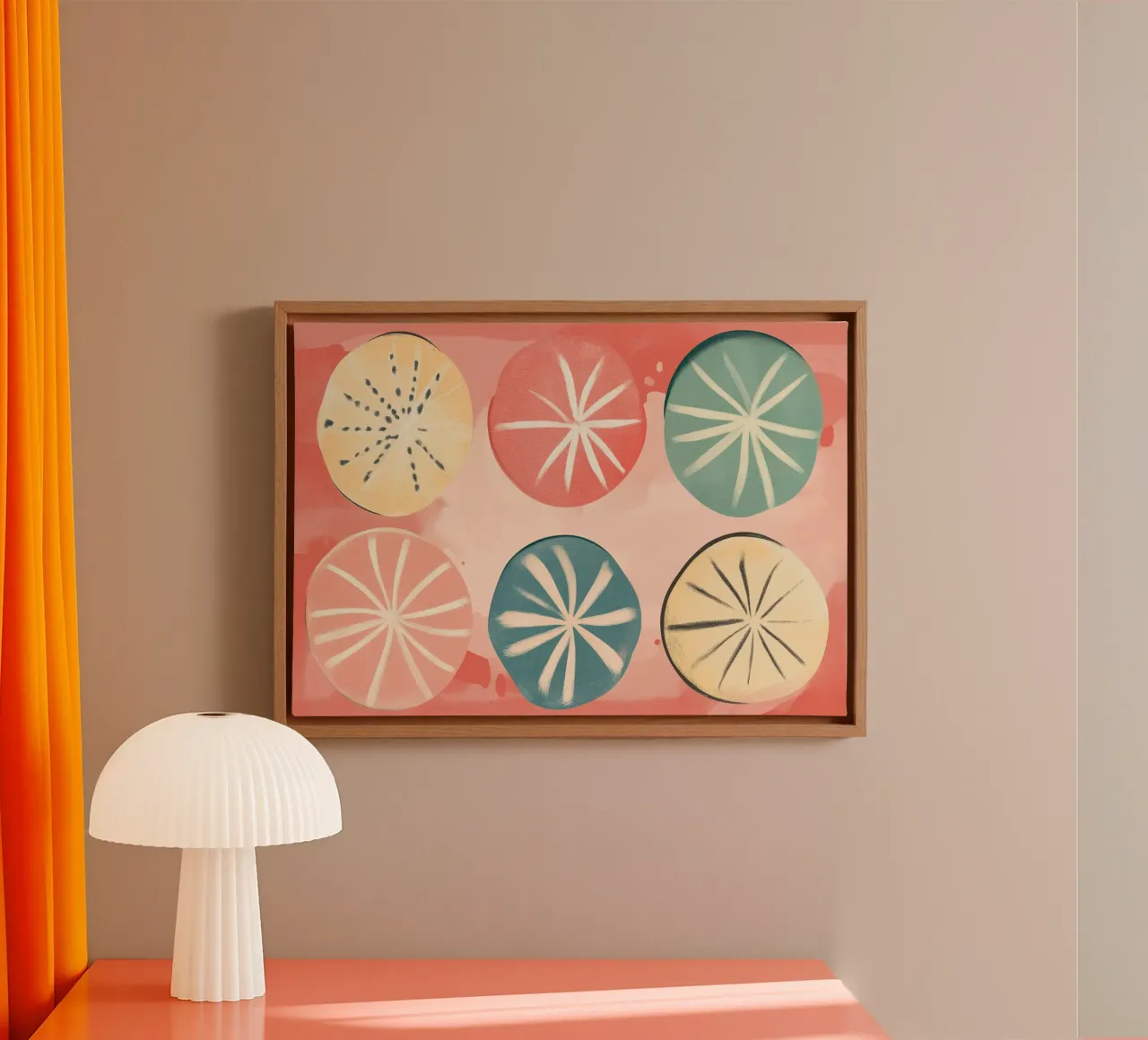 Abstracte Fruit Slices, Mid-Century Modern Art Print canvas met Baklijst van vintagepod