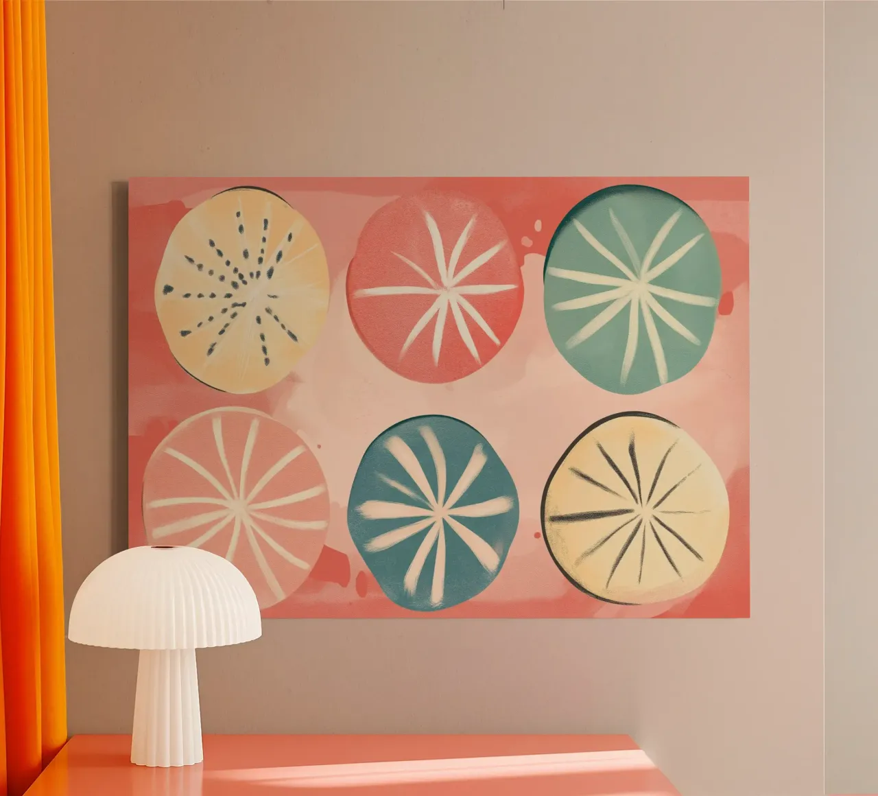 Abstracte Fruit Slices, Mid-Century Modern Art Print canvas met Baklijst van vintagepod