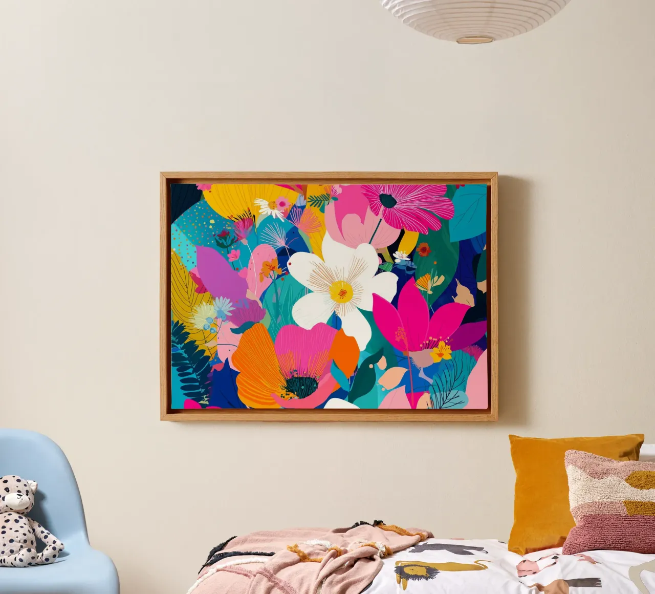 Levendige Botanische Abstracte, Kleurrijke Bloemen Kunst canvas met Baklijst van vintagepod