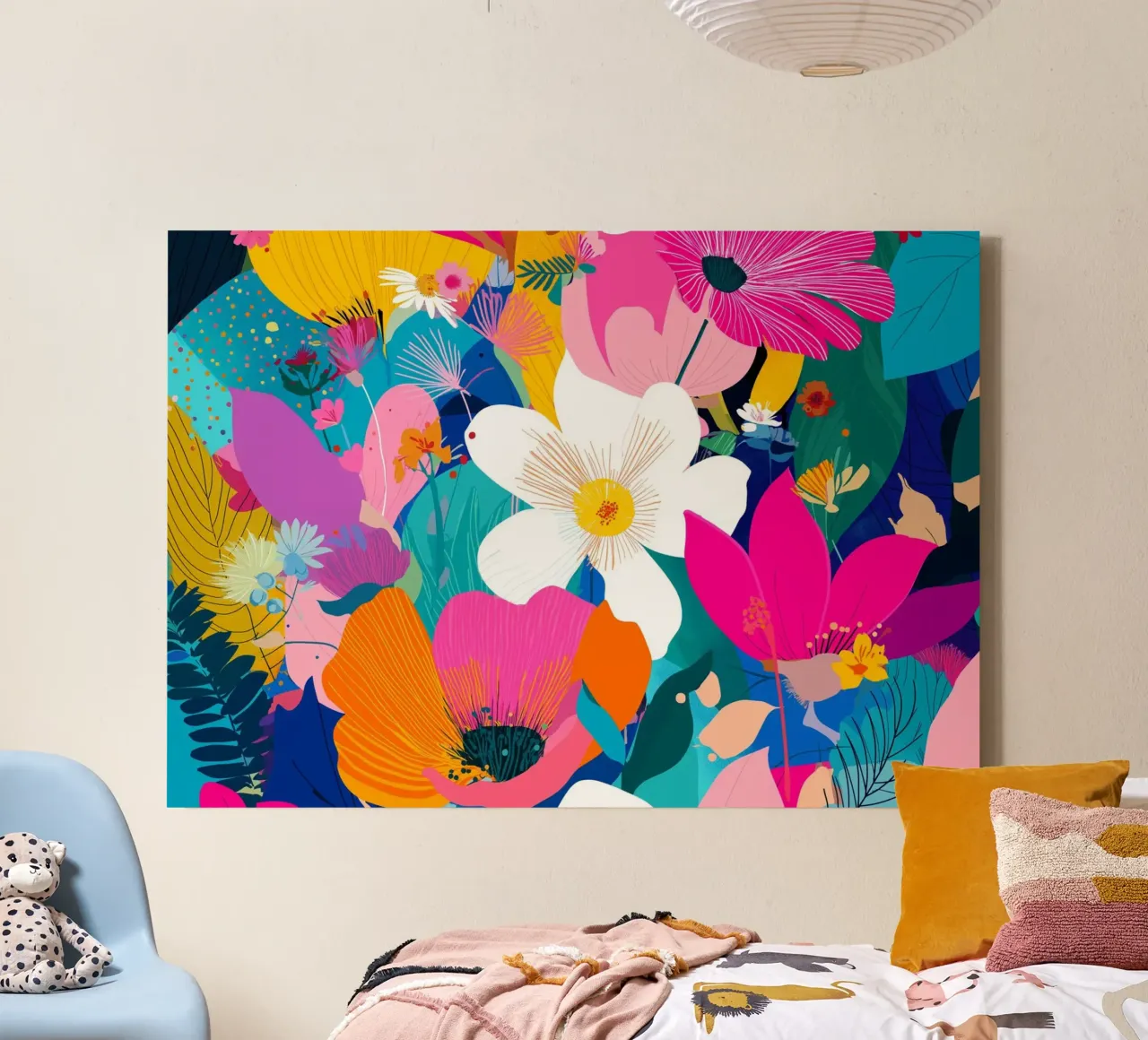 Levendige Botanische Abstracte, Kleurrijke Bloemen Kunst canvas met Baklijst van vintagepod