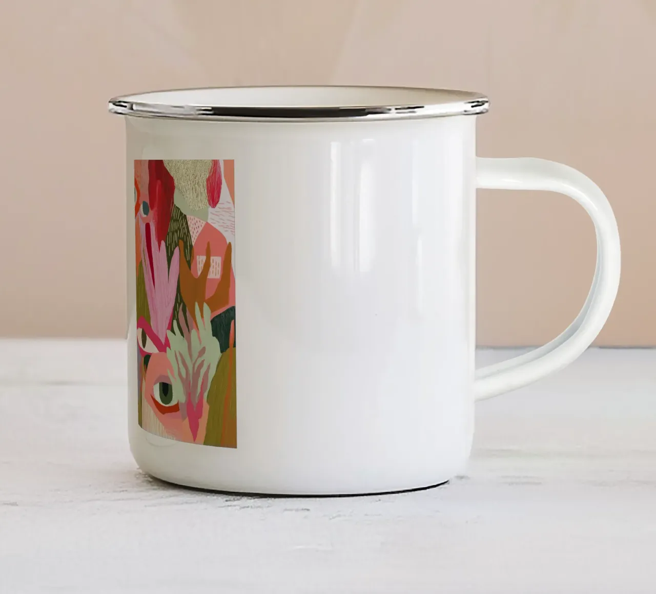 Abstracte gezichten, levendige pop-artprint emaille mok van vintagepod