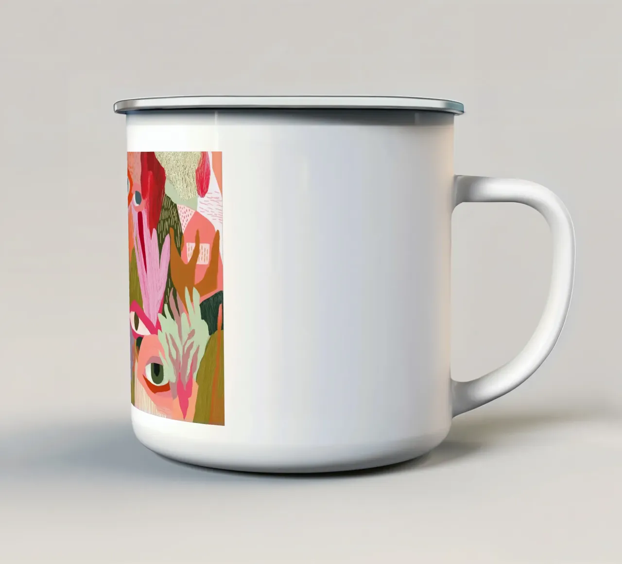 Abstracte gezichten, levendige pop-artprint emaille mok van vintagepod