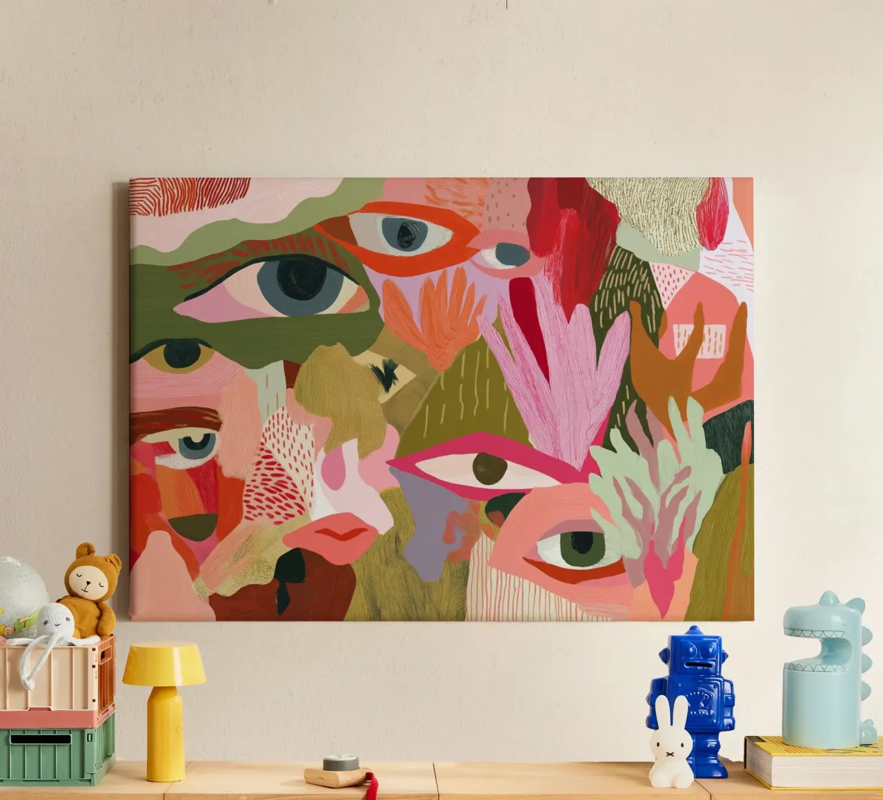 Abstract Faces, Vibrant Pop Art Print canvas with Floater frame by vintagepod