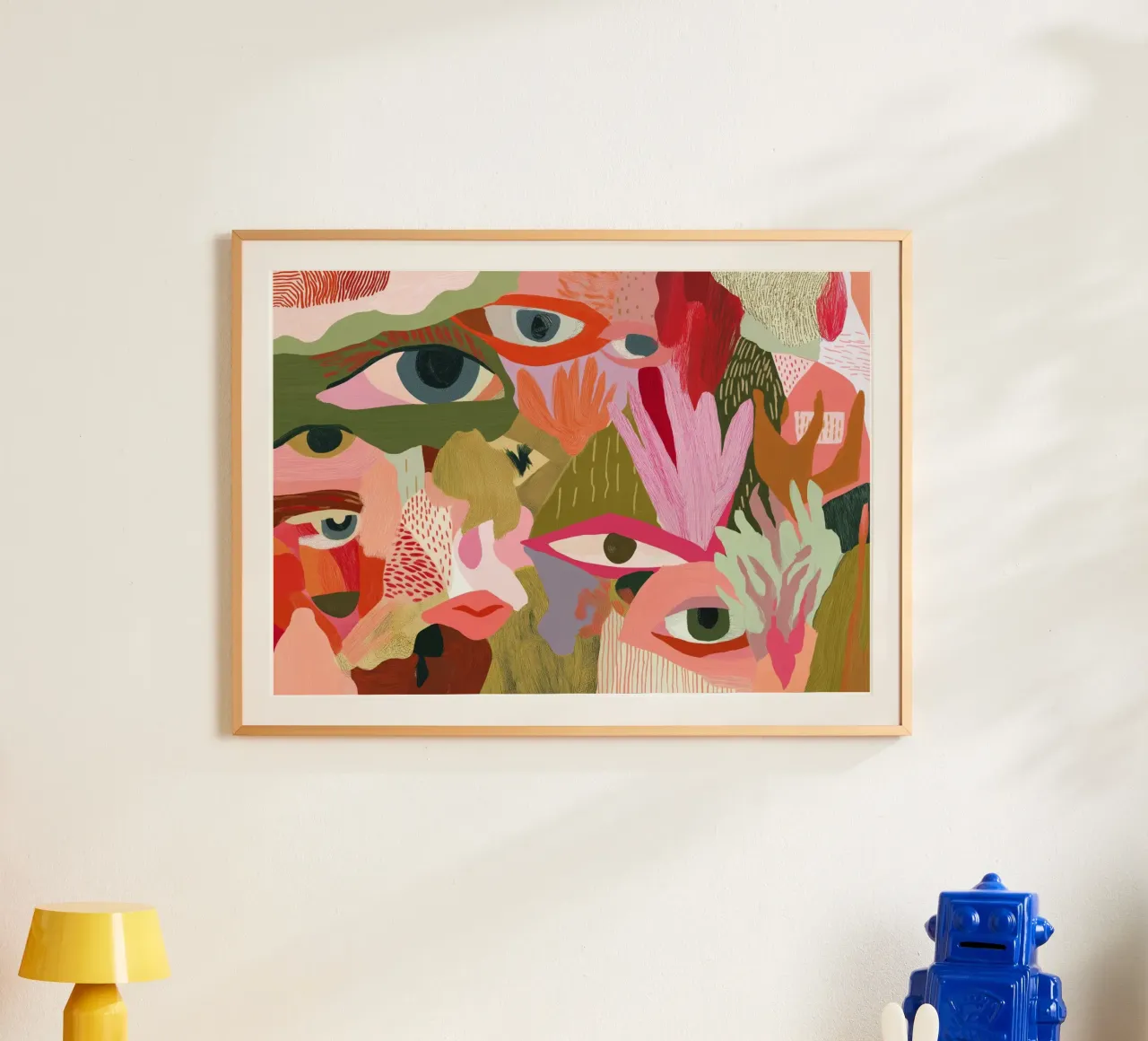 Abstract Faces, Vibrant Pop Art Print poster con marco de madera de vintagepod
