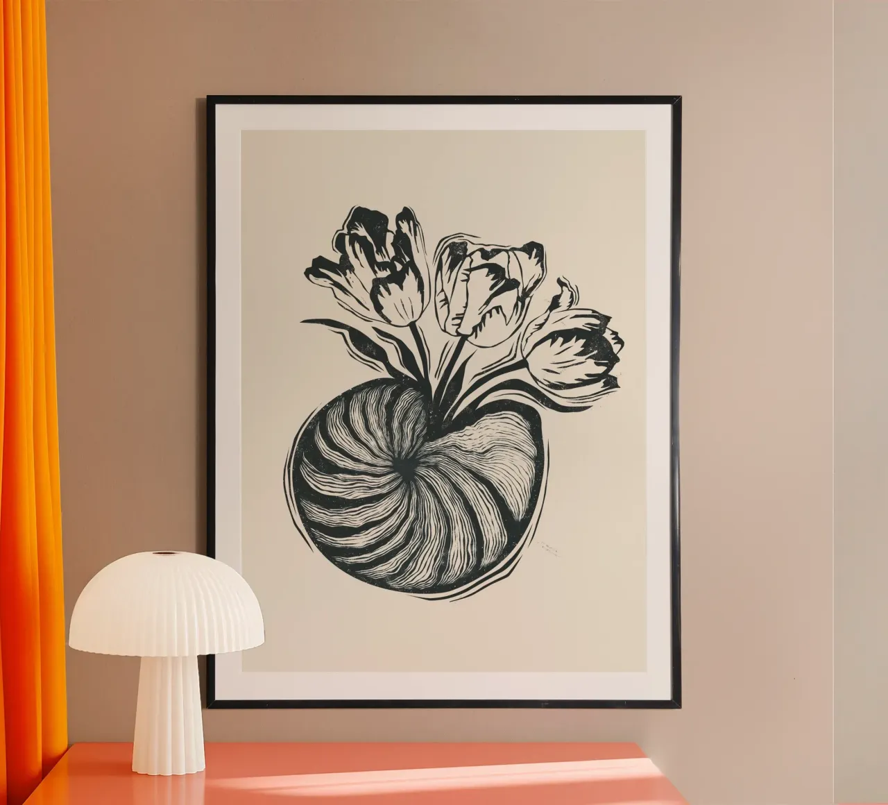 Nautilus & Tulips poster con telaio in plastica da Indigo Rain