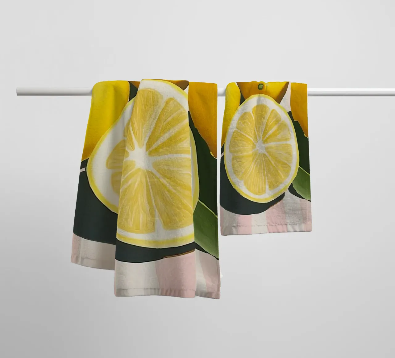 Lemons and Stripes, Hyper-Realistic Art Print towel by vintagepod
