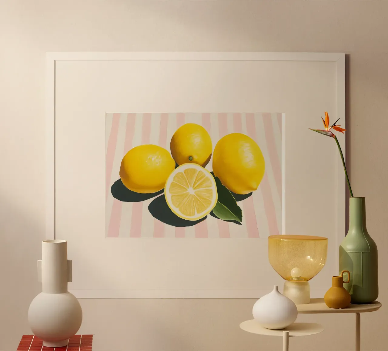 Lemons and Stripes, Hyper-Realistic Art Print poster with aluminum frame by vintagepod
