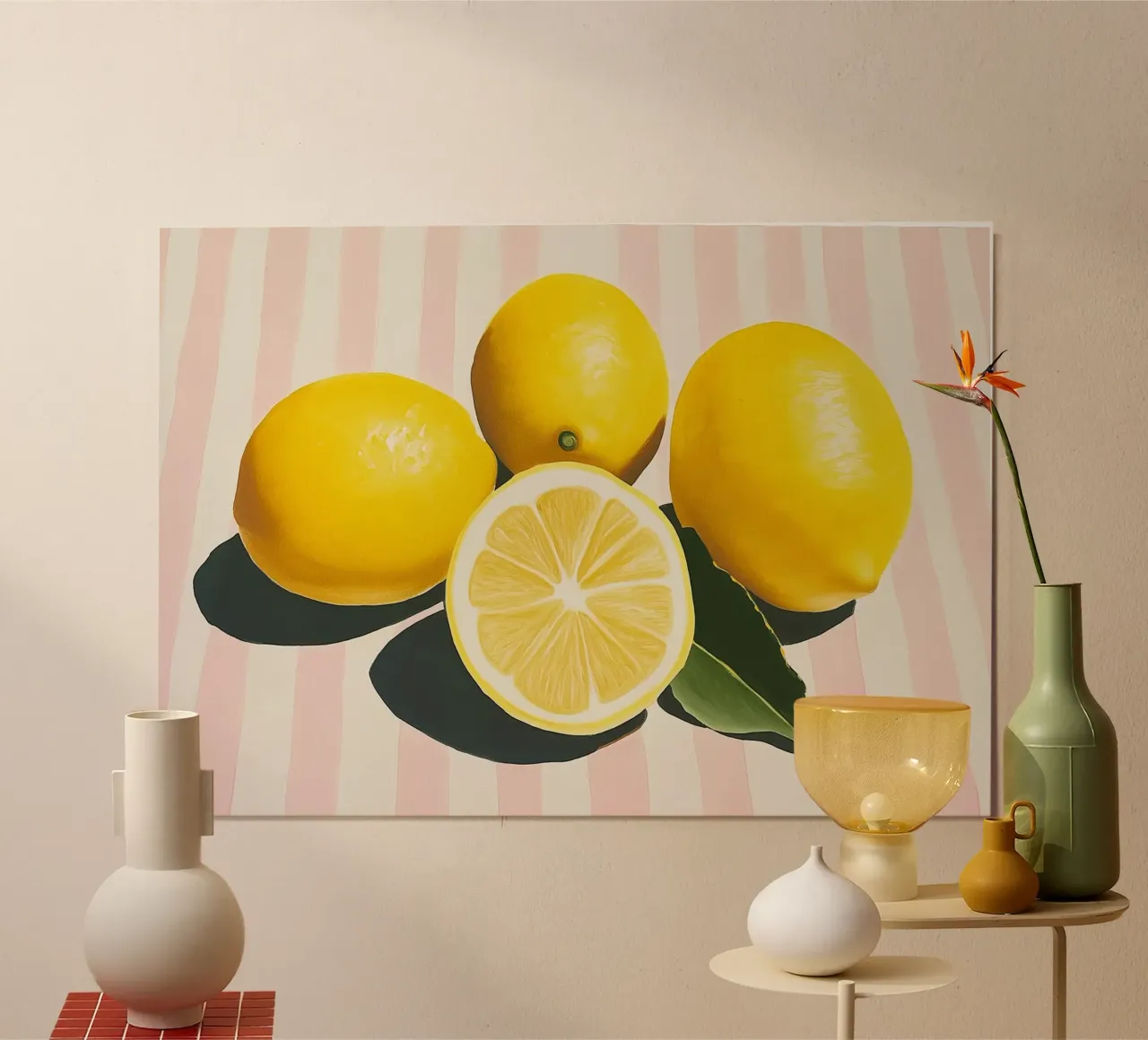 Lemons and Stripes, Hyper-Realistic Art Print poster with aluminum frame by vintagepod