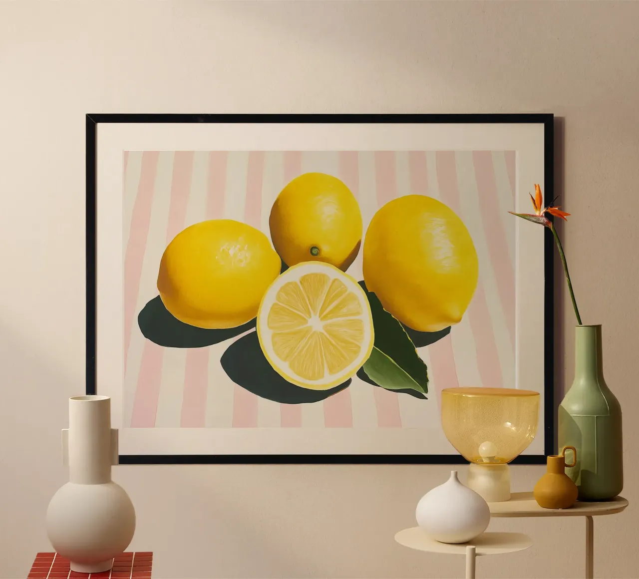 Lemons and Stripes, Hyper-Realistic Art Print poster with aluminum frame by vintagepod