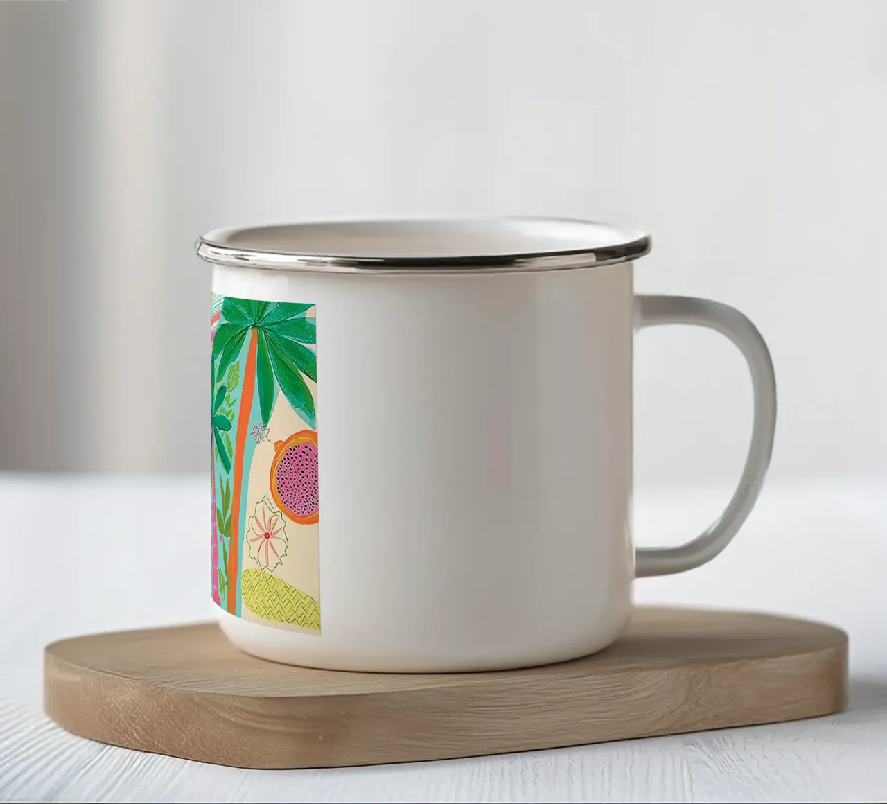 Lachende Zon, Abstract Tropisch, Boho Kunst emaille mok van vintagepod