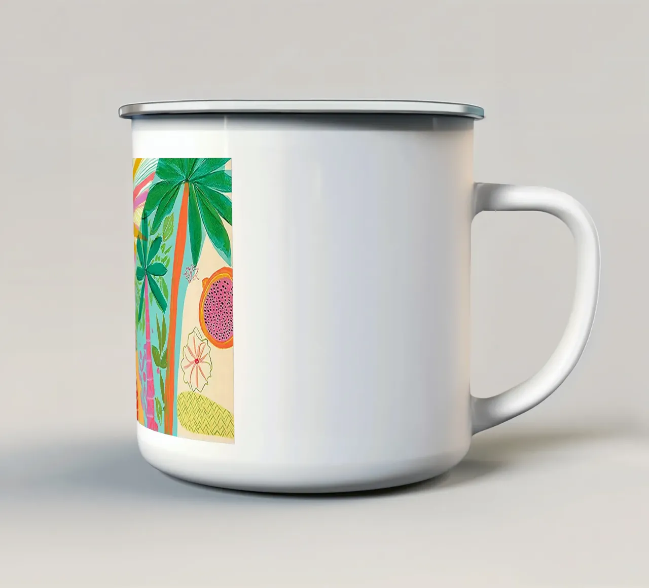 Lachende Zon, Abstract Tropisch, Boho Kunst emaille mok van vintagepod