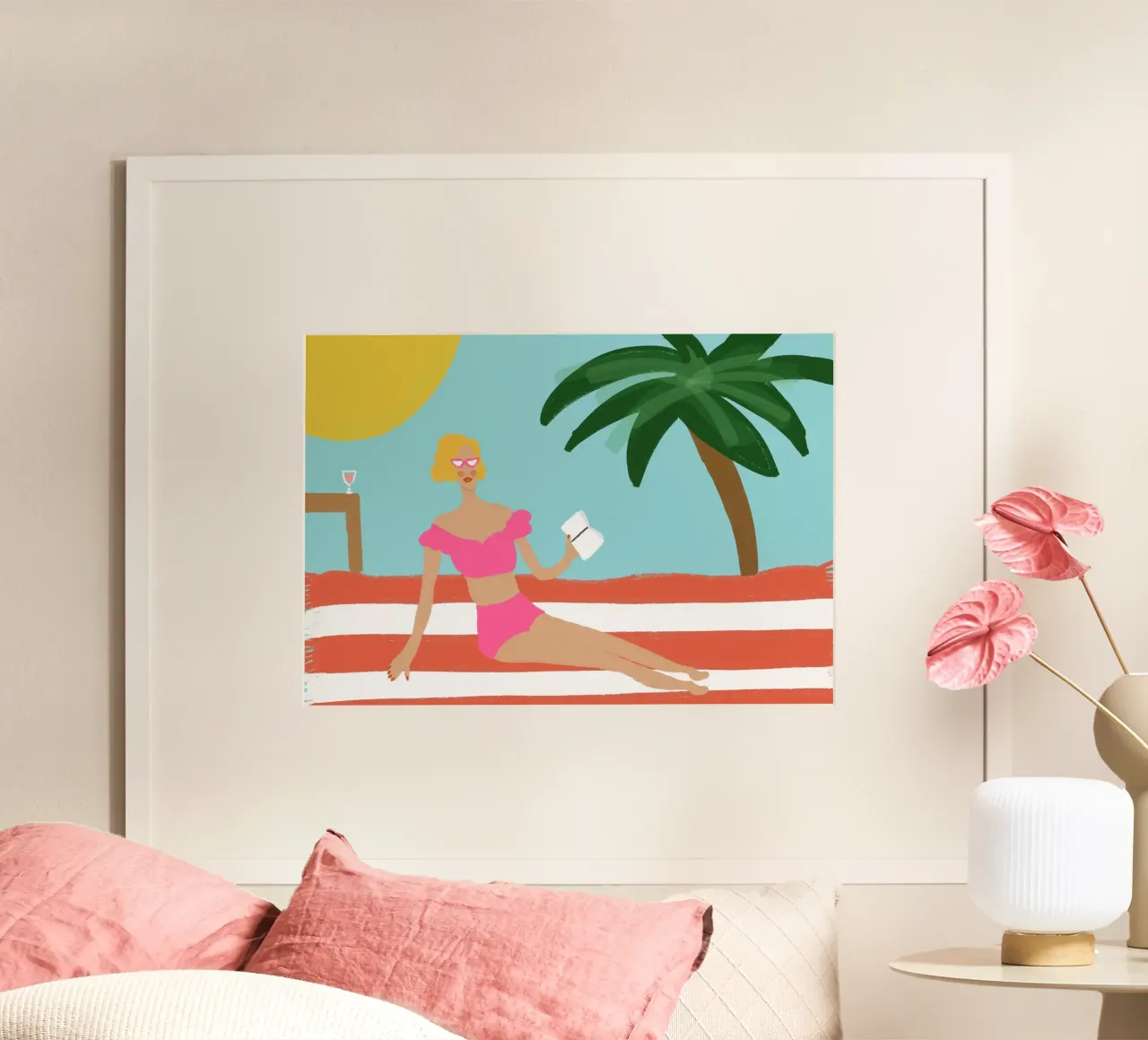 Ragazza da spiaggia retrò, arte vintage Summer Vibes poster con telaio in alluminio da vintagepod
