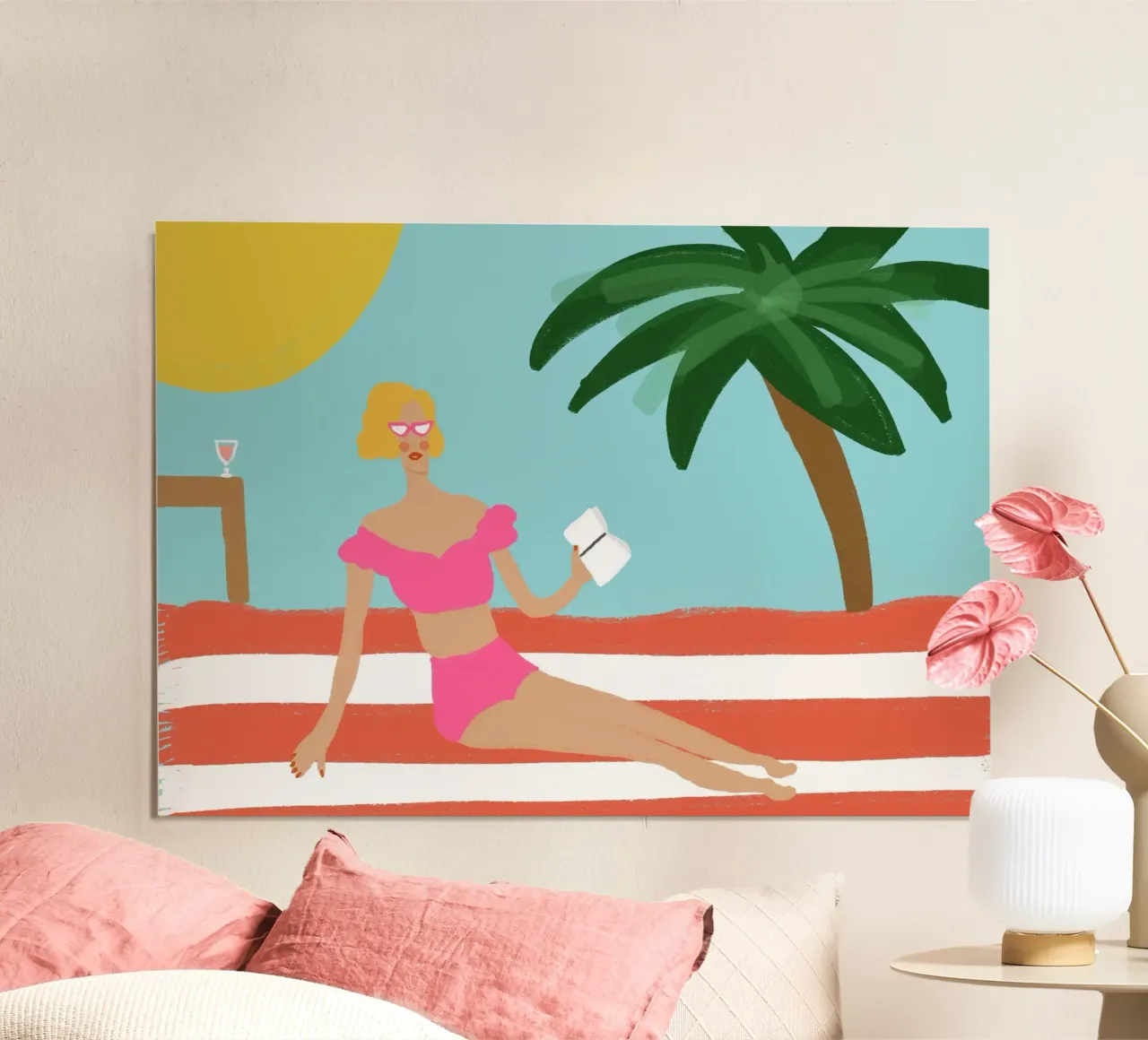 Ragazza da spiaggia retrò, arte vintage Summer Vibes poster con telaio in alluminio da vintagepod