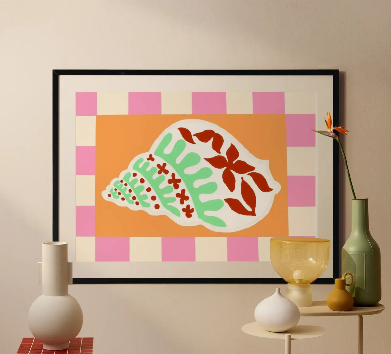 Conchiglia modellata, Pop Art, Decorazione tropicale poster con telaio in alluminio da vintagepod