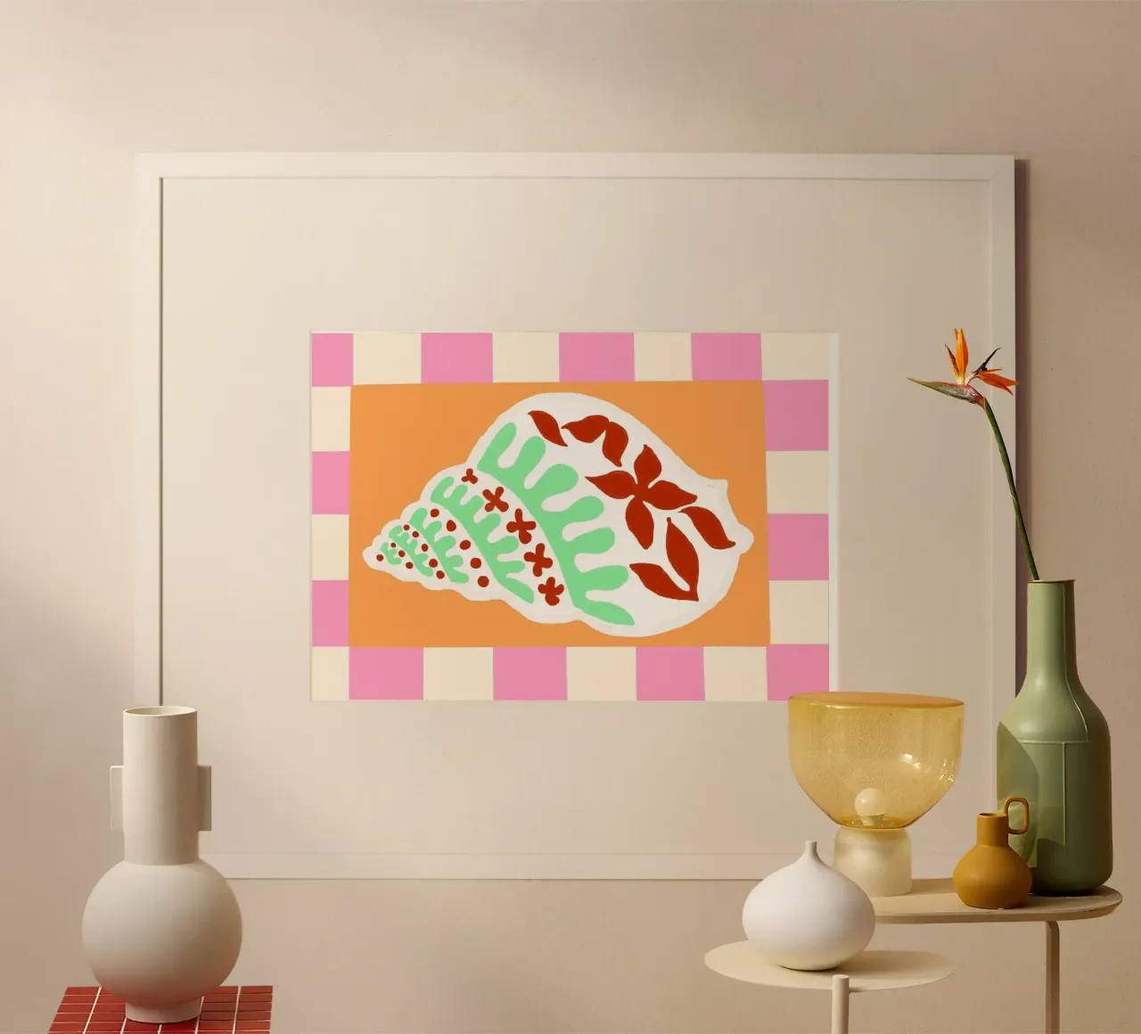 Conchiglia modellata, Pop Art, Decorazione tropicale poster con telaio in alluminio da vintagepod