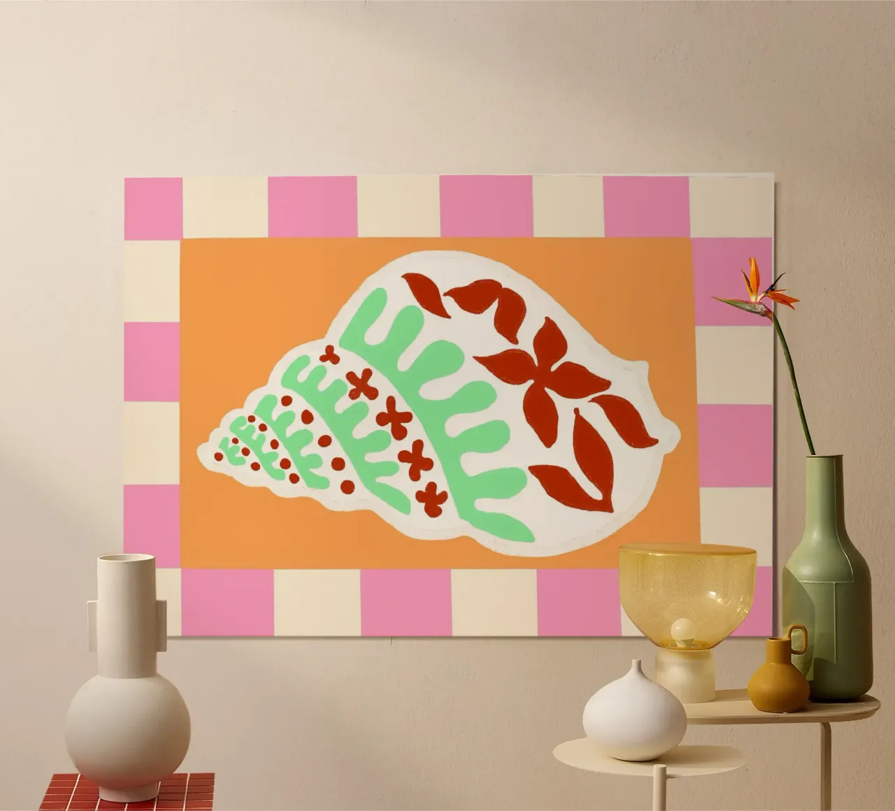 Conchiglia modellata, Pop Art, Decorazione tropicale poster con telaio in alluminio da vintagepod