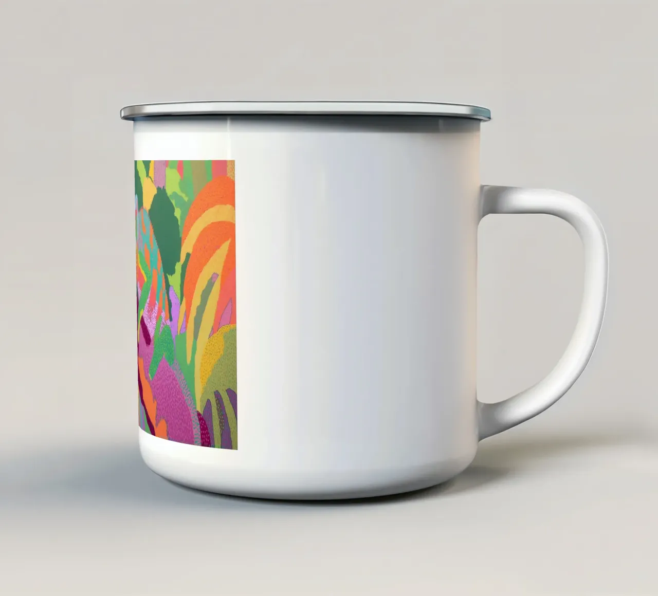 Psychedelische kameleon, kleurrijke abstracte kunst emaille mok van vintagepod