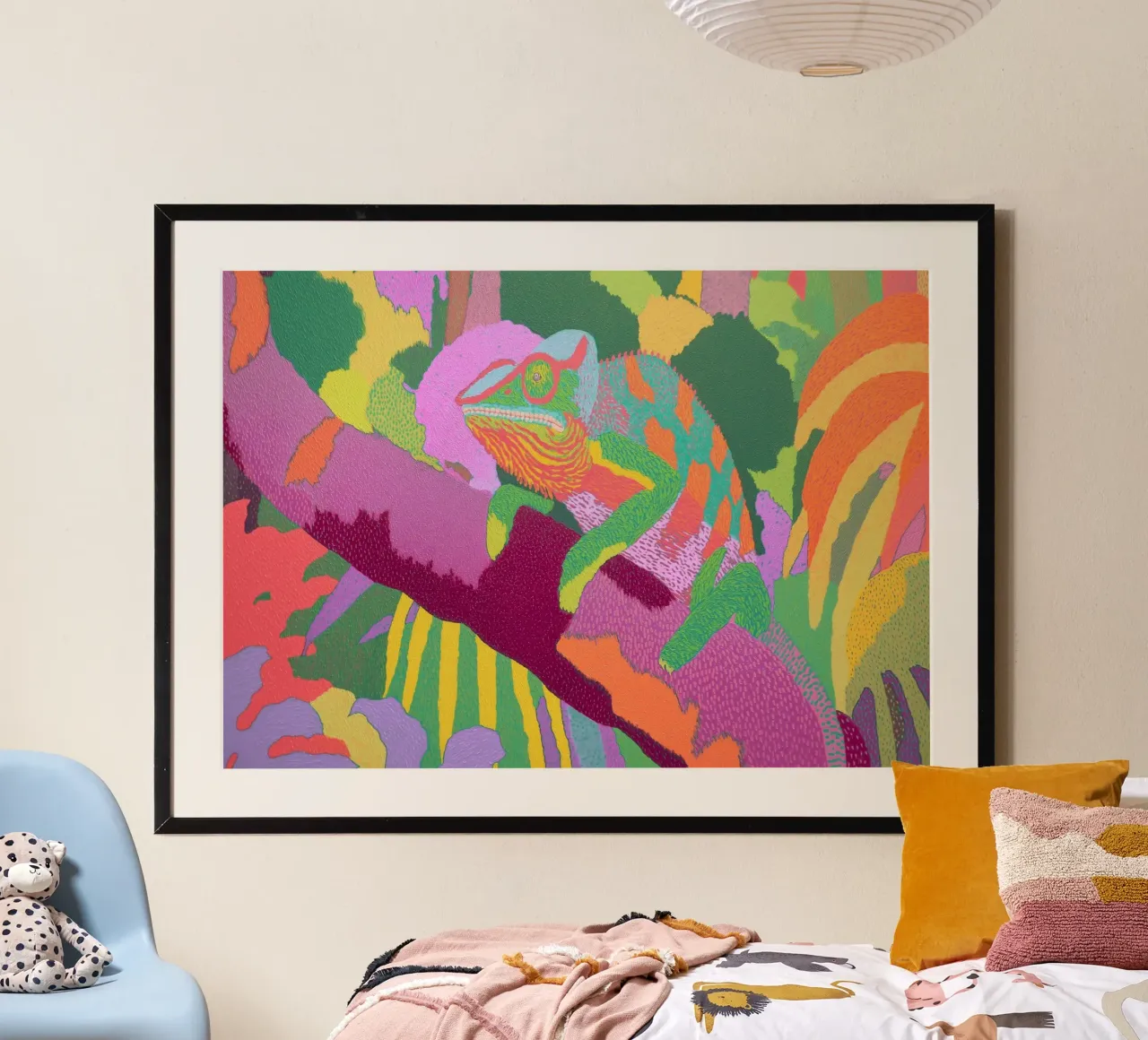 Psychedelic Chameleon, Colorful Abstract Art poster with aluminum frame by vintagepod