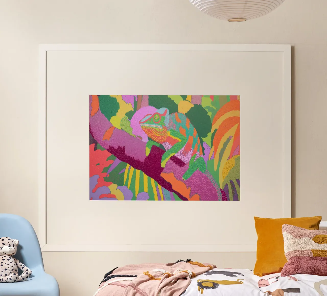 Psychedelic Chameleon, Colorful Abstract Art poster with aluminum frame by vintagepod