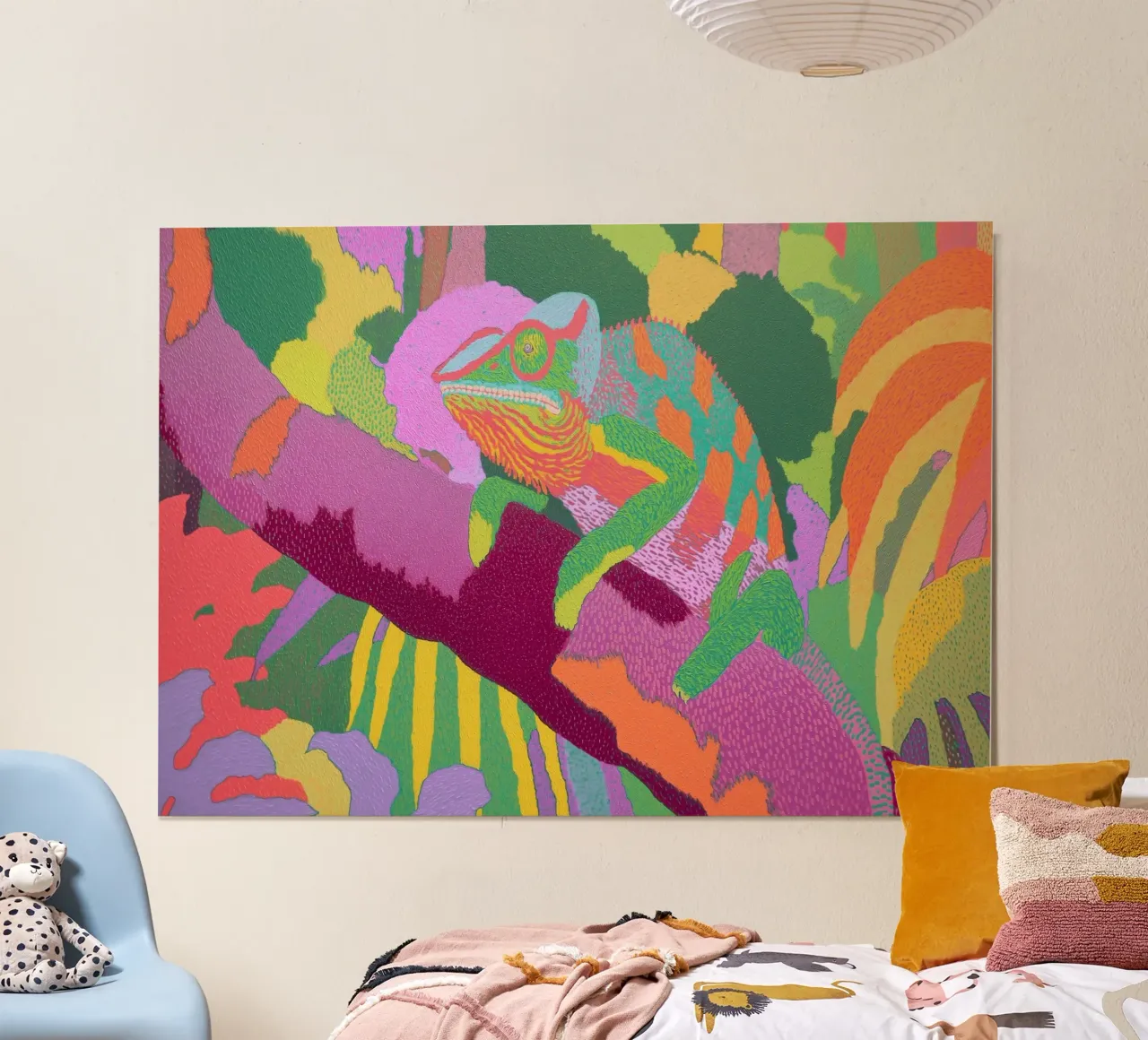 Psychedelic Chameleon, Colorful Abstract Art poster with aluminum frame by vintagepod